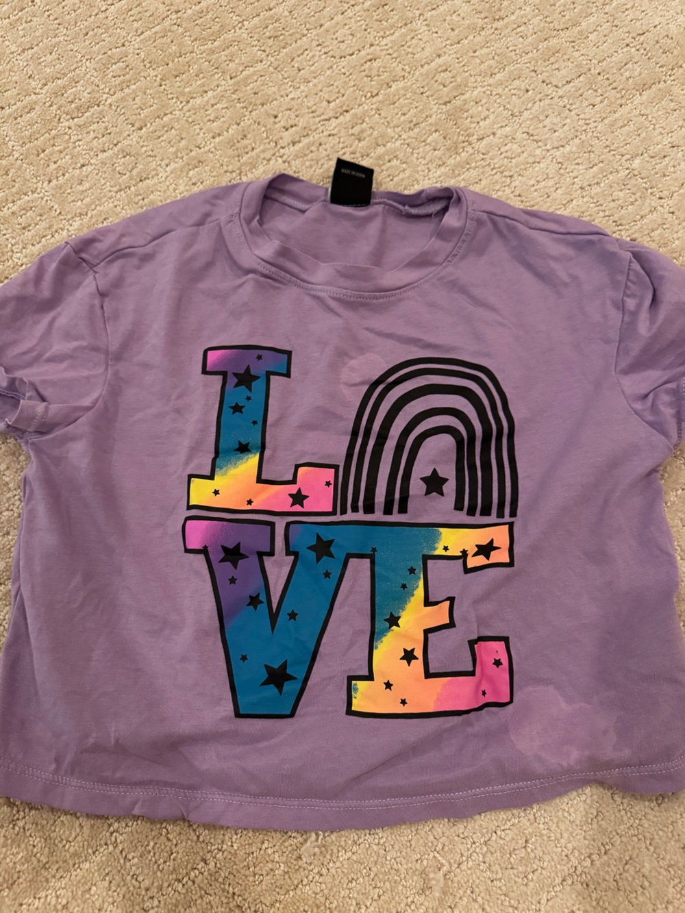 PixieLane Girls' Lavender Graphic Tee with Rainbow LOVE Print